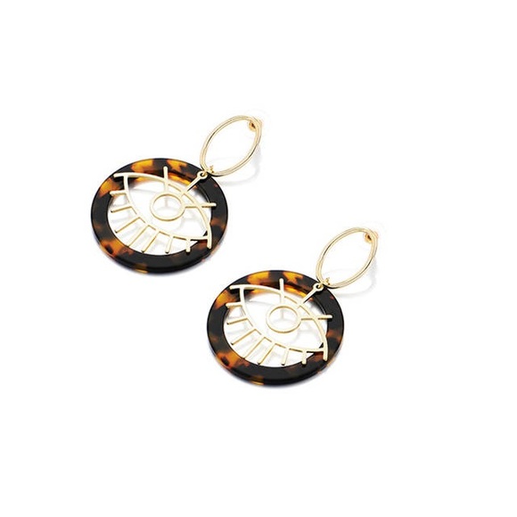 Tortoiseshell Evil Eye Dangle Earring - Picture 4 of 5